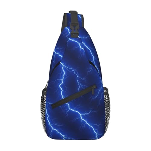 Men's Portable Crossbody Bag, Foldable Sling Shoulder Backpack for Outdoor Cycling, Cool Lightning Blue Daypack Bags