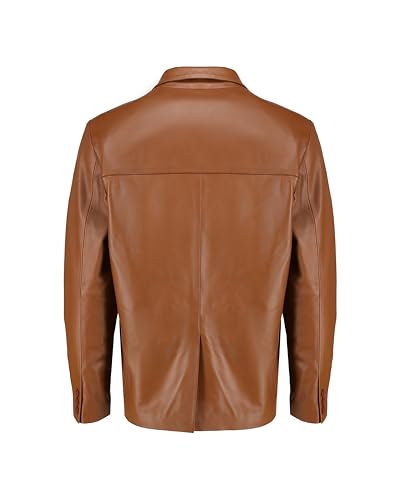 Image of Jild Invisible Stitching Casual Leather Blazer for Men - 2-Button Closure Coat Style Regular Fit Lambskin Leather Jacket Men