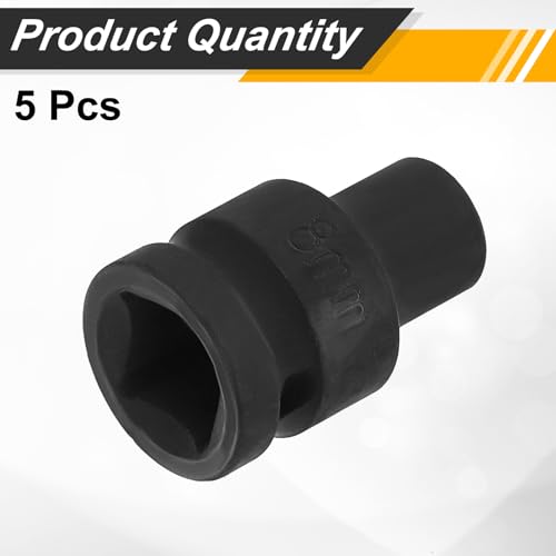 Image of HARFINGTON 5pcs 1 /2 inch Drive x 8mm Shallow Impact Socket 12-Point Metric CR-V Steel Spindle Nut Impact Flip Sleeve for Home Auto Nuts Bolts Repair