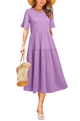 Image of STYLEWORD Womens Summer Casual Short Sleeve Flowy Midi Beach Dress