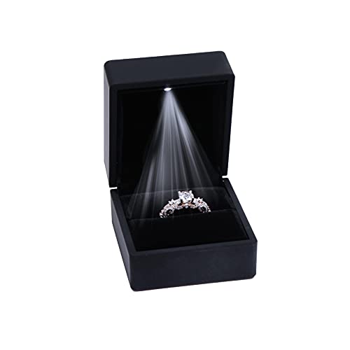 ZADAWERK® Caja de anillos - con LED - negro - joyería - boda - compromiso - propuesta de...