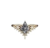 Vintage style kite cut black rutilated quartz ring unique split shank Solitaire engagement ring 14k rose gold women promise wedding ring (White Gold Plated Silver, 8.5)