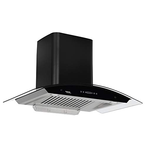 Image of Hindware Smart Appliances | Nevio 90 cm | 1200 m3 /hr Auto Clean Chimney | Baffle Filter | Curved Glass | Wall Mounted (Black)