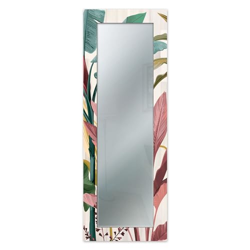 Lupia - Specchio da Parete Moderno MIRROR FANTASY BANANA LEAVES, Specchiera per Camera da Letto, Ingresso, Corridoio, Cornice Legno Stampata, Vetro Cristallo, 44x127 cm