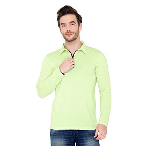 Image of Men's Cotton Blend Full Sleeve Zip Neck Polo T-Shirt (Pack of 1)