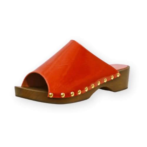 Sabot Natasha Bas Ouvert Rouge Vernis pour Soulager les Pieds Sensibles en Été