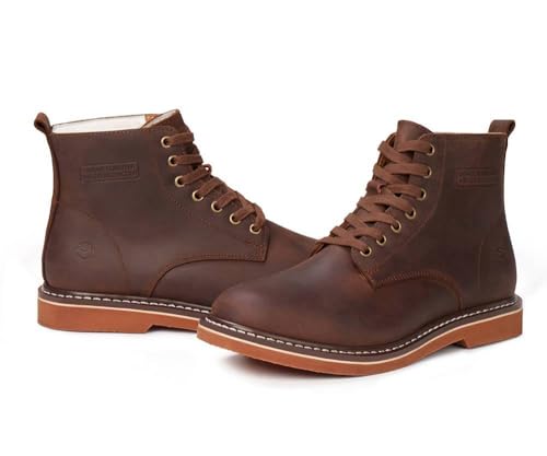 SUREWAY Men’s 6" Stylish and Comfort Leather Ankle Lace-up Boots,Men Dress Chukka Boots,6-Inch Service Boot Pro,Casual Soft toe Brown Work Boots3