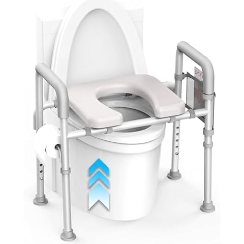 Agrish Raised Toilet Seat with Handles - Cozy Padded Elevated Medical Toilet Seat Risers for Seniors, 350lb Adjustable Handicap Toilet Seat - Gray Cover