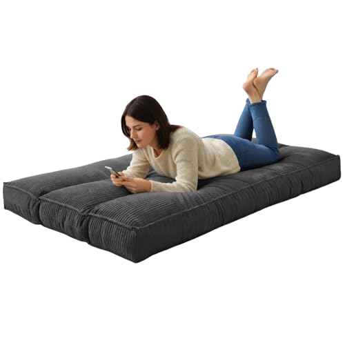 Bananair - Futon 1 Place Épais & Confortable Fabriqué en France, Housse Lavable, Idéal comme Matelas de Sol, d'Appoint, Chauffeuse - Futon Pliable, Sangle de...