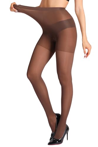 Extremely Durable Sheer Black Tights for Women Ultra Strong Control Top Pantyhose with Reinforced Toes