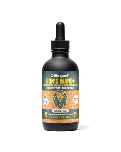 Life Cykel - Lions Mane Mushroom Extract with Kakadu Plum - Brain Booster Nootropic for Memory Focus & REM Sleep - Non-GMO Organic Mushroom Tincture - 4 Fl Oz (60 Servings)