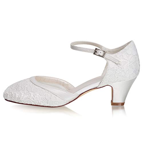 JIAJIA 8963 Women's Memory Foam Bridal Shoes Closed Toe 1.9'' Block Low Heel Lace Satin Pumps Wedding Shoes4