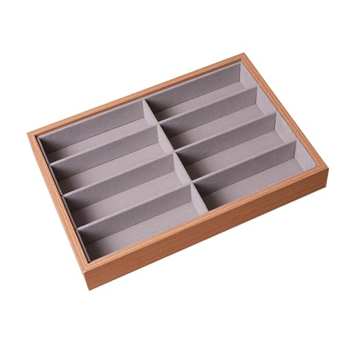 YsXoWiui Organizador de Gafas Contenedor de Lentes Bandeja para Exhibición Caja de Madera con Forro de Terciopelo Adecuado para Relojes Joyería Hogar Tienda, Sin Tapa de Palisandro, universal