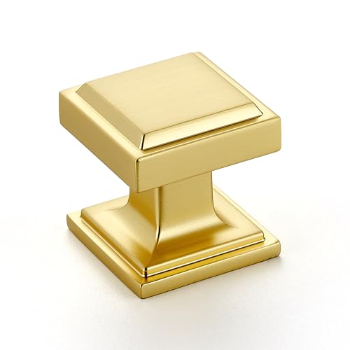 Image of Ravinte 20 Pack Brushed Gold Square Kitchen Cabinet Knobs,Zinc Solid Drawer Pulls,Farmouse Cabinet Handles for Cupboard, Closet, Dresser and Bathroom, Modern Cabinet Hardware for Cabinets
