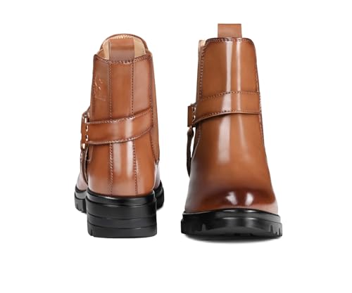 Image of LOUIS STITCH Women's High Ankle Boots| Round Buckle with Straps Slip-On Boots | Casual Slip-On Long Boots for Women | Casual & Formal Outings | LSLD-CLBT-RBTS