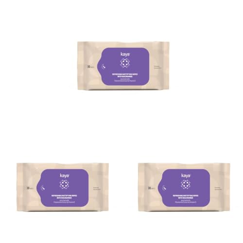 Image of Kaya Refreshing Mattifying Wipes | Vitamin E & Chamomile Extracts | Face | Cleansing | For Acne Prone Skin | 30 (Pack of 3)
