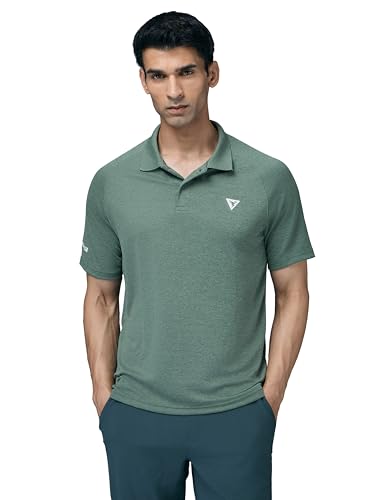 Image of TECHNOSPORT Men's 100% Polyester Slim Fit Self-Design Half Sleeve Polo T-Shirt with Double Cool, SPF50+ Properties for Gym, Workout 7 Regular Use
