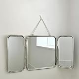 Dreifach Klappbarer Spiegel aus Edelstahl mit Kette, 30 * 60 cm Montiert & Tisch Kosmetikspiegel, für Schlafzimmer, Wohnzimmer, Badezimmer