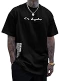 Picture of Verdusa Men's Oversized Graphic Tshirts Letter Slogan Drop Shoulder Short Sleeve Round Neck Tee Black Small