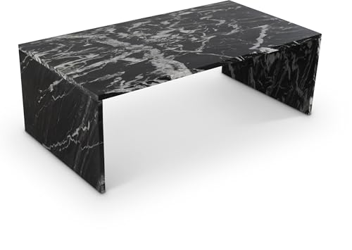 Meridian Furniture 99004Black-CT Vernazza Collection Modern | Contemporary Coffee Table with Handcrafted Genuine Marble, Black Marble with Light Grey Veining, 48