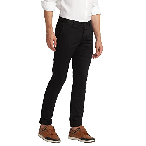 Image of Parx Men's Cotton Blend Plain+Dobby Pattern Low Rise Tapered Fit Flat Front Casual Trouser