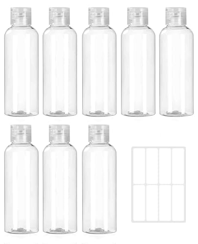 8-Pack-34-oz-100-ml-Plastic-Travel-Bottles-for-Toiletries-TSA-Approved-Leak-Proof-Small-Clear-Bottles-with-Labels 8 Pack 3.4 oz (100 ml) Plastic Travel Bottles for Toiletries, TSA Approved Leak Proof Small Clear Bottles with Labels - Image 1