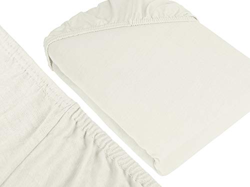 npluseins klassisches Jersey Spannbetttuch - erhältlich in 34 modernen Farben und 6 verschiedenen Größen - 100% Baumwolle, 140-160 x 200 cm, naturweiß - Image 4