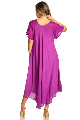 Image of Sakkas Egan Long Embroidered Caftan Dress /Cover Up with Embroidered Cap Sleeves
