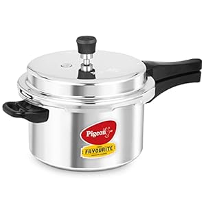 Pigeon By Stovekraft Favourite Aluminium Pressure Cooker with Outer Lid Induction and Gas Stove Compatible 5 Litre Capacity for Healthy Cooking (Silver)