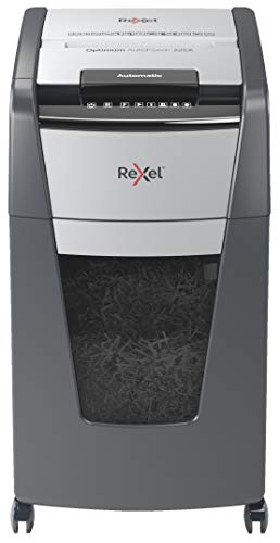 Rexel Optimum 2020225XCH AutoFeed+ 225X - Destructora automática de papel CH, 225 hojas, nivel de seguridad P4, corte de partículas, para oficinas y departamentos, depósito de basura de 60 l, con