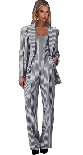 Pinstripe Womens Suit Peak Lapel Regular Fit Blazer Vest and