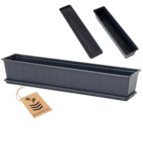 HOMERZO Jardinera para balcón antracita, resistente a la intemperie, de plástico resistente a los rayos UV (jardinera con plato, 80 cm)
