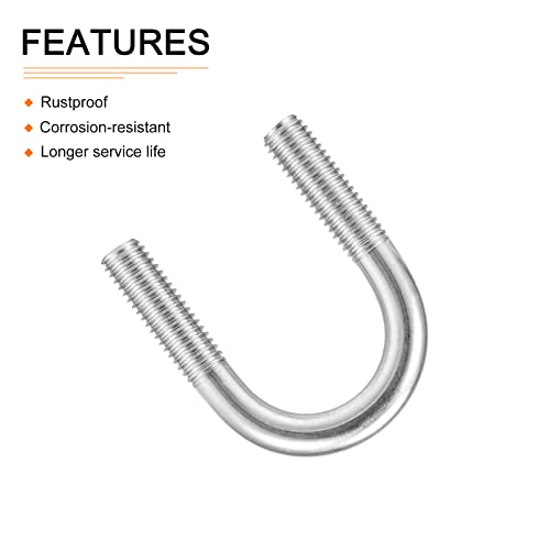 Image of DTGN 1 inchx1.97 inch(DXL) Round U-Bolts - 5Pack - Good for Construction Industry - 304 Stainless Steel Round Bend U Bolt - Silver