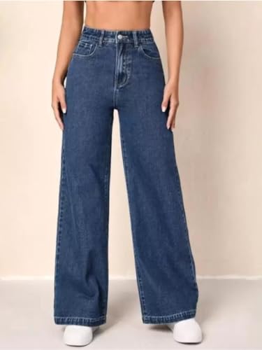 Image of Glossia Denim Baggy Jeans for Women | Stretchable High Waist Straight Fit Jeans for Women | High Rise Stretch Denim | Loose Fit Plus Size Denim (Sizes - 24 to 44) WJ11-1205-$