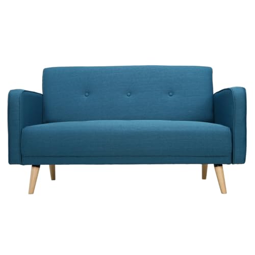 Miliboo Canapé scandinave 2 Places en Tissu Bleu Canard et Bois C...