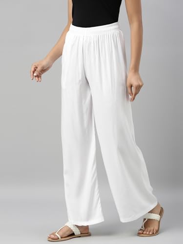 Image of GO COLORS Soft Viscose Basic Palazzo Full Length for Women| Breathable, Mid Rise, Relaxed Fit