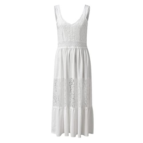 Robe longue sans manches Rfmfkkg en dentelle et volants romantiques blanc XXL