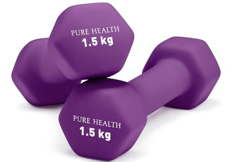 Neoprene Dumbbell Hand Weights Pair Home Exercise for Women Men Arm Pilates Dumbbells in 1kg 1.5kg 2kg 3kg 4kg 5kg 8kg 10kg Set (Purple (1.5KG Pair))