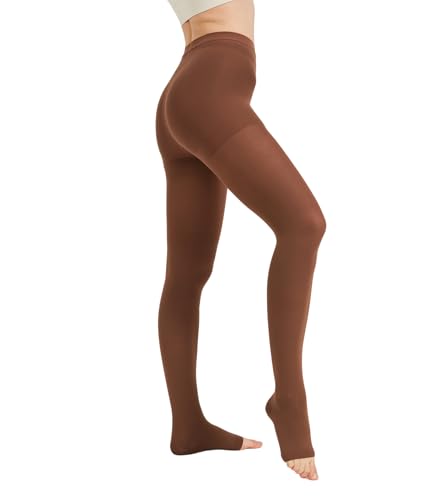 Image of NURCOM 15-20 mmHg Compression Pantyhose for Women & Men, Open Toe Medical Compression Stockings, Waist High Opaque Compression Tights, Graduated Support for Varicose Veins, Edema, DVT, Post Surgery