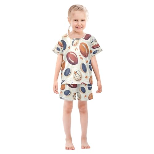 Pajama Sets Short Sleeve American Football Baseball Pattern Soft Cotton Summer Sleepwear 2 Piece PJS Size 5-14T4
