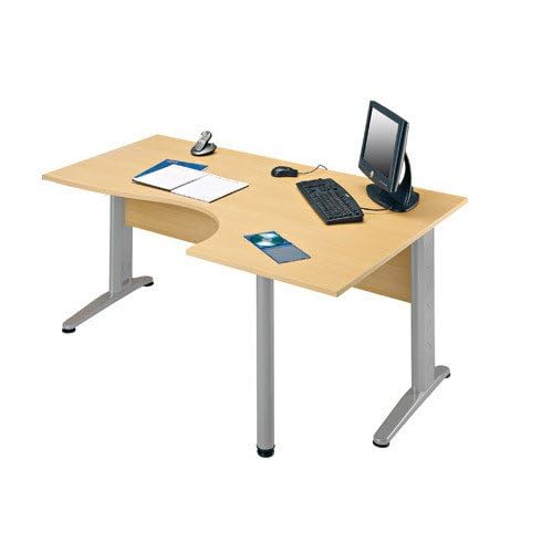 Bureau compact retour à droite hêtre L 160 cm piétement L métal O-Line 2