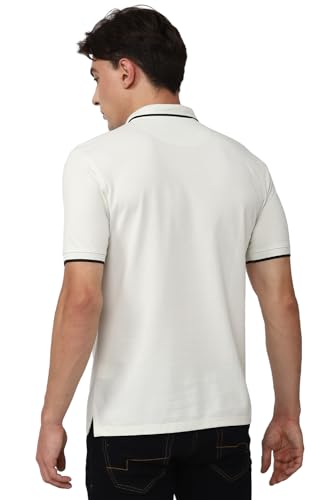 Image of Peter England Men's Snug Fit Solid Polo T-Shirt with Coloured Collar Tipping| Cotton Rich| Premium Pique Weave