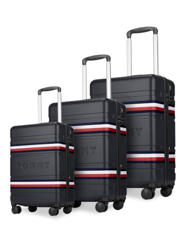 Image of Tommy Hilfiger Hard Luggage Set of 3 (Small, Mid and Large) Berlin - Grey | Check-in Trolley Bags with TSA Lock | 360 Spinner Wheels | Telescopic Handle | Hardshell PC Suitcase |Water Resistance