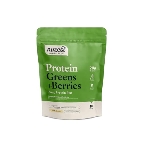Nuzest - Protein Greens + Berries – Superfood Powder – Plant Protein Blend - Vanilla Caramel, 300g (10 Servings)