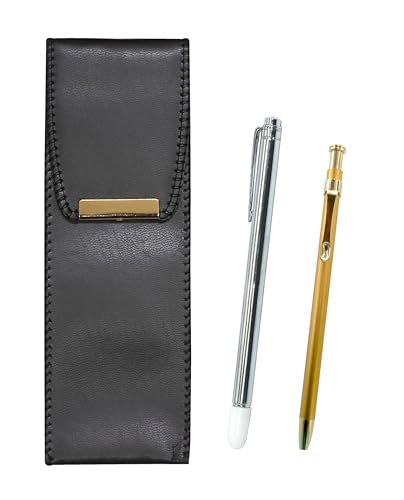 2個パック エコレザーペンケース 金属製指示棒とスリム60ボールペンゴールドセット BR-701S-SV60KBP-2