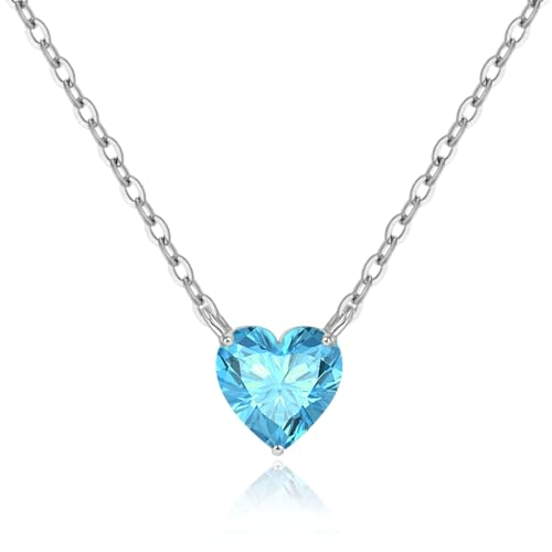 Cosie Lily Collar Mujer Regalo, Plata De Ley 925 Corazón Colgante Necklace Joya, Cumpleaños San Valentín Navidad Aniversarios Dia De La Madre, Regalos Mamá Esposas Hermanas, Azul Cielo