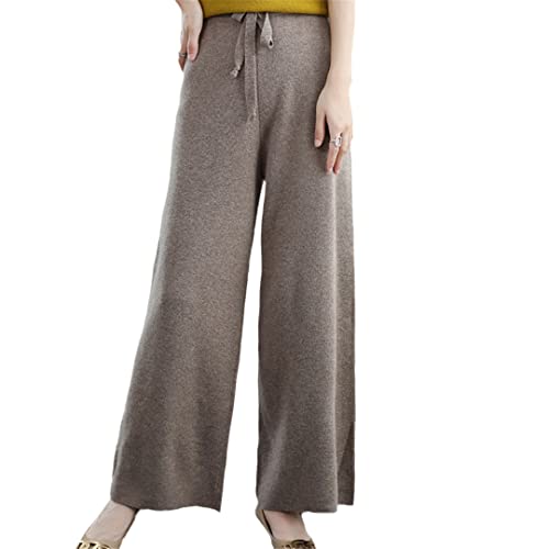 Pantalon large en tricot 100% cachemire kaki pour femme haut de gamme M