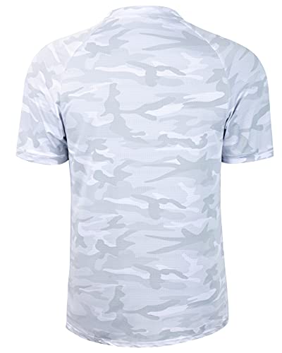 Tapulco Mens Summer Active Sports Tee Fast Dry Gym Jogging Tee Camouflage Collarless Short Sleeve Golf Polo Shirt For Daily Casual Wear Camo White Xx-Large #TOP1