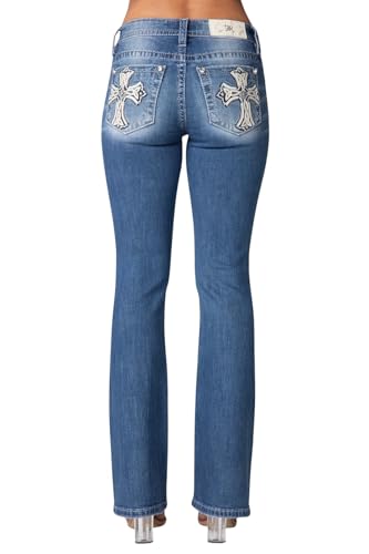 Miss Me Women's Byzantine Cross Mid-Rise Bootcut Jeans