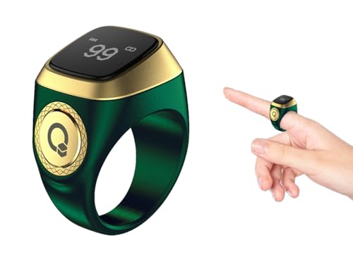 Kellegour Smart Ring Counter,Tasbih Counter Smart Ring,Rechargeable Finger Counter,18mm Muslim Islamic Prayer Smart Rings,Digital Electronic Smart Tally Counter for Prayer Time Reminder(Green,18MM)